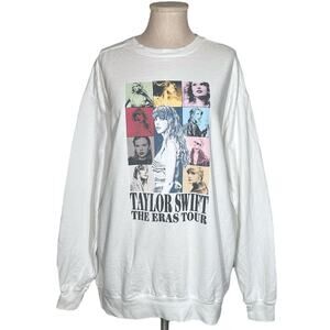 New TAYLOR SWIFT Unisex Large ERAS TOUR Collage Sweatshirt Crewneck White